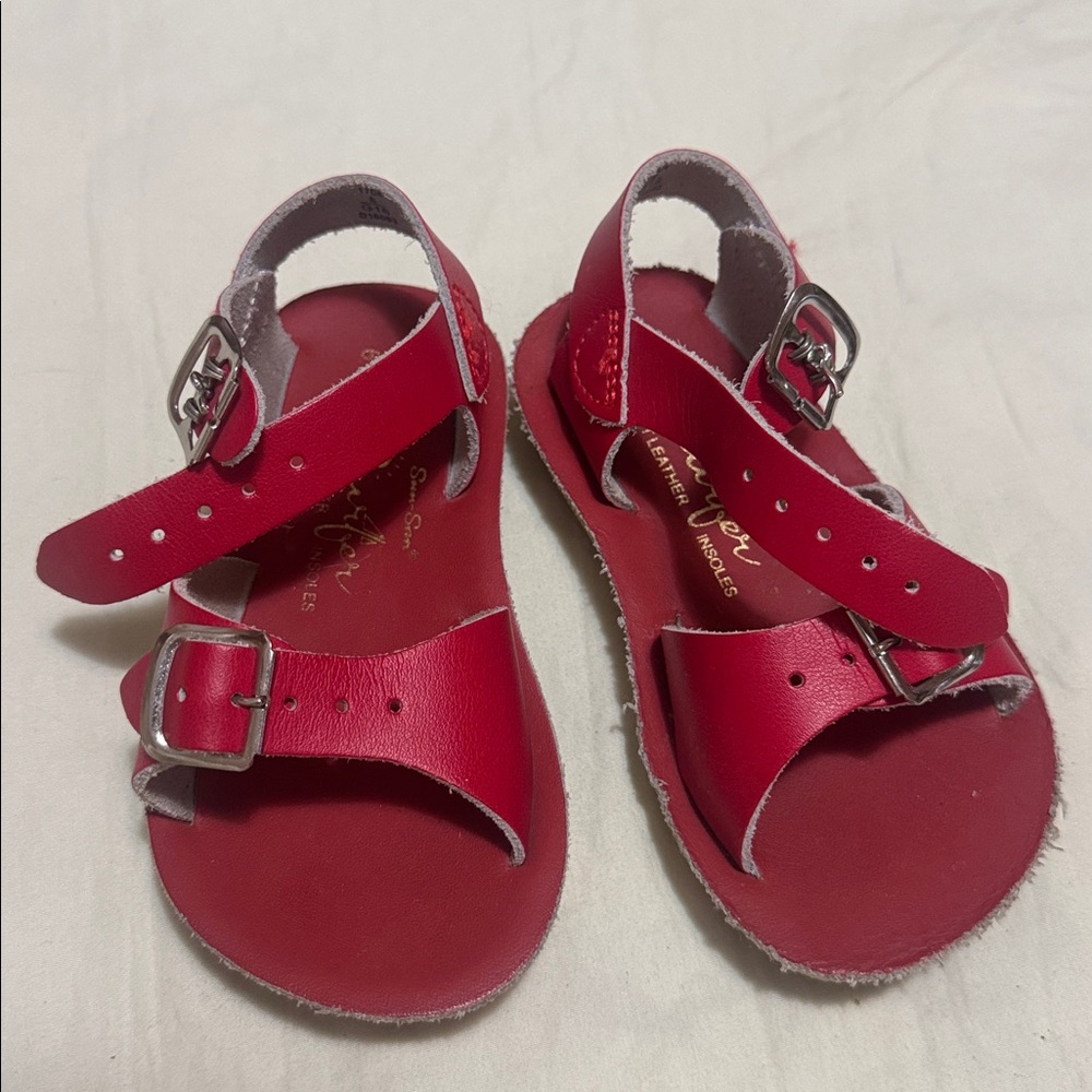 Sun-San Surfer Salt Water Sandals Split Leather Insoles Toddler Summer Shoes Red